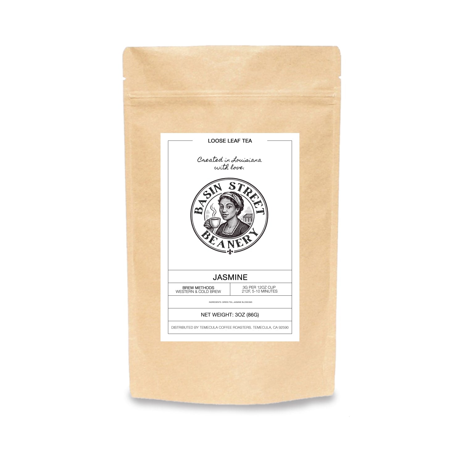 Tea package with 'Basil Street' branding on a white background